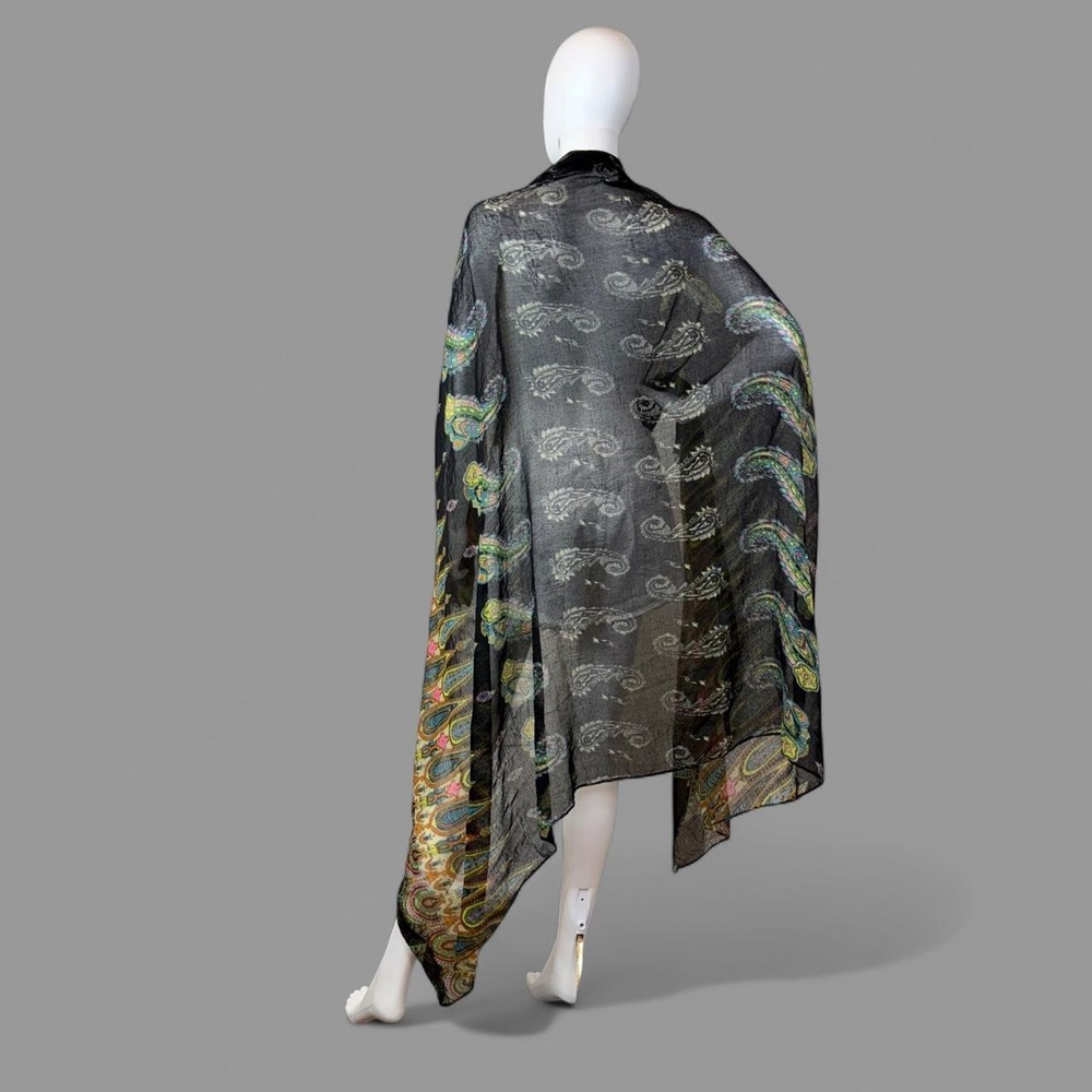 Womens Oversized Paisley Sheer Wrap Scarf Black Multi Color Boho Gauze Shawl - Picture 2 of 8